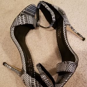 Blk Wht ankle Strap Heels